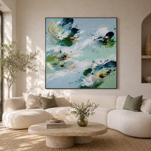 Emerald Wash Abstract Wall Art room scene 2 | Oildeco