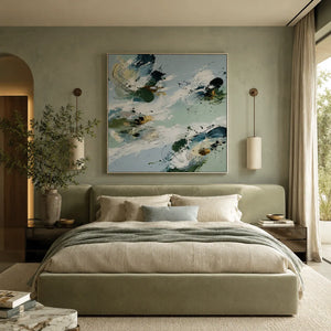 Emerald Wash Abstract Wall Art room scene 4 | Oildeco