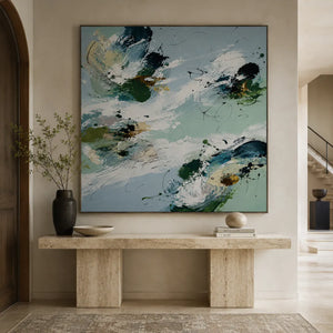 Emerald Wash Abstract Wall Art room scene 5 | Oildeco