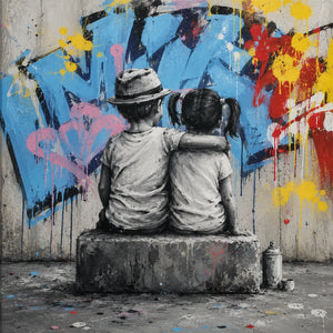 Graffiti Bench Figure Wall Art room scene 1 | Oildeco