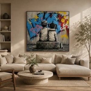 Graffiti Bench Figure Wall Art room scene 2 | Oildeco