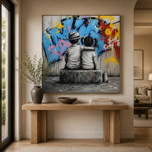 Graffiti Bench Figure Wall Art room scene 3 | Oildeco