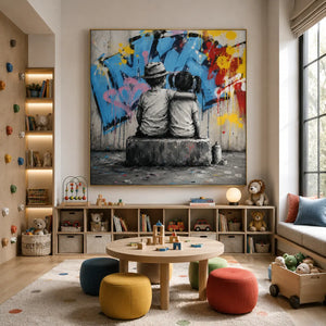 Graffiti Bench Figure Wall Art room scene 4 | Oildeco