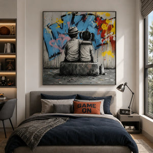 Graffiti Bench Figure Wall Art room scene 5 | Oildeco