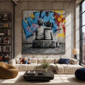 Graffiti Bench Figure Wall Art room scene 6 | Oildeco
