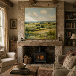Green Valley Landscape Wall Art room scene 6 | Oildeco