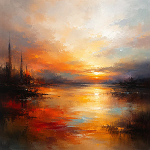 Amber Harbor Cityscape Wall Art room scene 1 | Oildeco