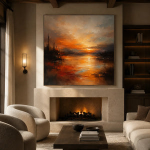 Amber Harbor Cityscape Wall Art room scene 2 | Oildeco