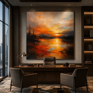 Amber Harbor Cityscape Wall Art room scene 5 | Oildeco