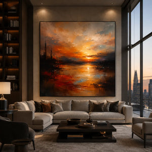 Amber Harbor Cityscape Wall Art room scene 6 | Oildeco