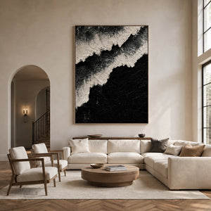 Monochrome Ridge Abstract Wall Art styled above a sofa in a living room | OILDECO