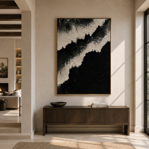 Monochrome Ridge Abstract Wall Art styled above an entryway console | OILDECO