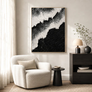 Monochrome Ridge Abstract Wall Art styled in a bright reading corner | OILDECO