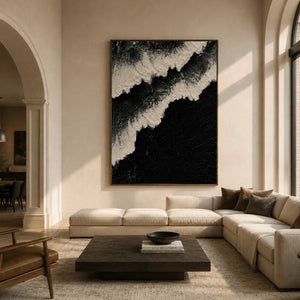 Monochrome Ridge Abstract Wall Art displayed above a sofa in a neutral interior | Oildeco