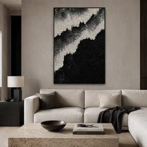 Monochrome Ridge Abstract Wall Art styled in a contemporary entryway | Oildeco