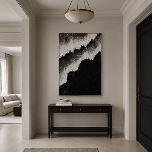 Monochrome Ridge Abstract Wall Art styled in a contemporary entryway | Oildeco