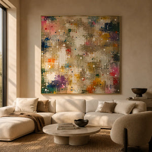 Confetti Grid Abstract Wall Art room scene 2 | Oildeco
