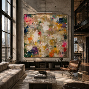 Confetti Grid Abstract Wall Art room scene 6 | Oildeco