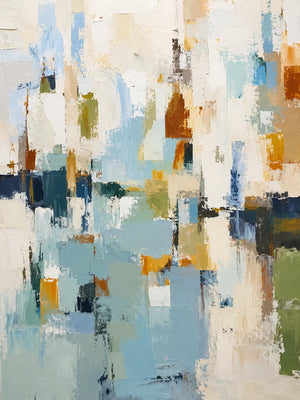 Blue Ochre Abstract Wall Art room scene 1 | Oildeco