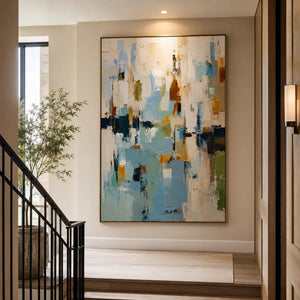 Blue Ochre Abstract Wall Art room scene 4 | Oildeco