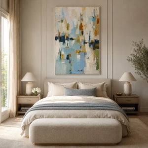 Blue Ochre Abstract Wall Art room scene 6 | Oildeco