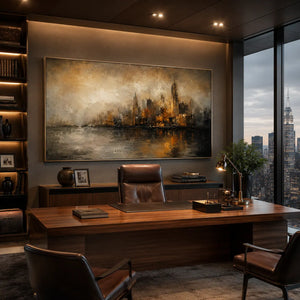 Misty City Skyline Wall Art room scene 1 | Oildeco
