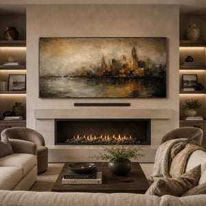 Misty City Skyline Wall Art room scene 2 | Oildeco