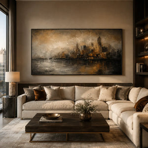 Misty City Skyline Wall Art room scene 3 | Oildeco