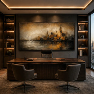 Misty City Skyline Wall Art room scene 4 | Oildeco
