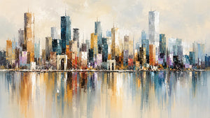 Watercolor Skyline Cityscape Wall Art room scene 1 | Oildeco