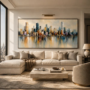 Watercolor Skyline Cityscape Wall Art room scene 6 | Oildeco