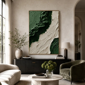 Emerald Flow Textured Wall Art styled in a modern living room | Oildeco