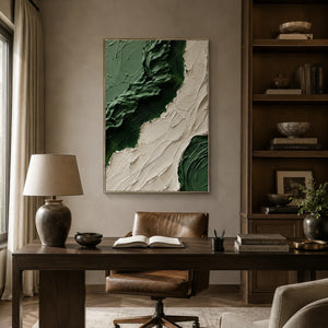Emerald Flow Textured Wall Art shown in a quiet home office | Oildeco