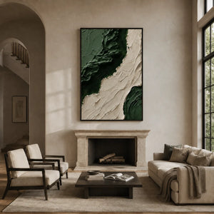 Emerald Flow Textured Wall Art styled with minimal interior decor | Oildeco