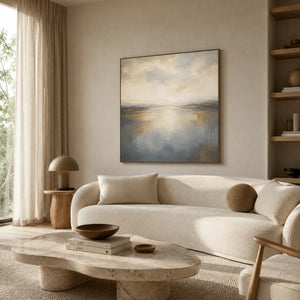 Quiet Silver Seascape Wall Art room scene 2 | Oildeco