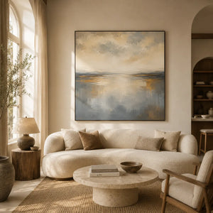 Quiet Silver Seascape Wall Art room scene 3 | Oildeco