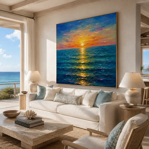 Sunlit Tide Seascape Wall Art room scene 1 | Oildeco