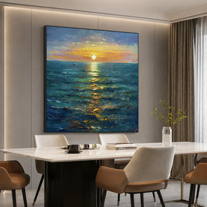 Sunlit Tide Seascape Wall Art styled in a bright dining room | OILDECO