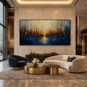 Golden Reed Coastal Wall Art room scene 3 | Oildeco