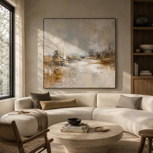 Misty Harbor Cityscape Wall Art room scene 1 | Oildeco
