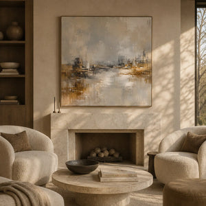 Misty Harbor Cityscape Wall Art room scene 3 | Oildeco