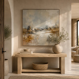Misty Harbor Cityscape Wall Art room scene 4 | Oildeco