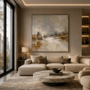 Misty Harbor Cityscape Wall Art room scene 5 | Oildeco
