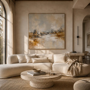 Misty Harbor Cityscape Wall Art room scene 6 | Oildeco
