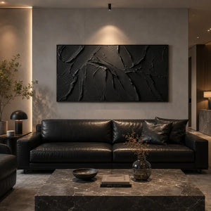 Black Layers Textured Wall Art styled in a modern living room | Oildeco