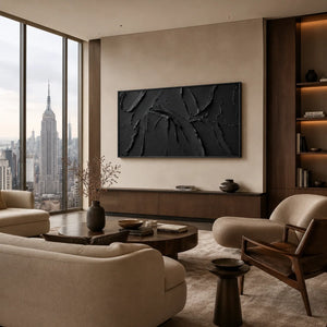 Black Layers Textured Wall Art displayed above a sofa in a neutral interior | Oildeco