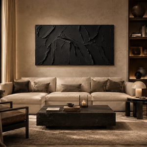 Black Layers Textured Wall Art styled in a contemporary entryway | Oildeco