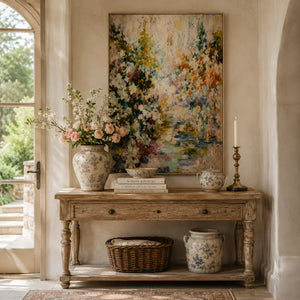 Meadow Veil Floral Wall Art styled in a entryway | OILDECO