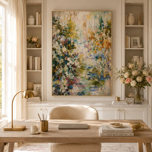 Meadow Veil Floral Wall Art styled in a living room | OILDECO