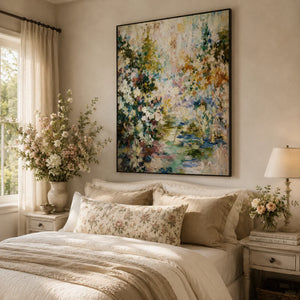 Meadow Veil Floral Wall Art styled in a bedroom | OILDECO